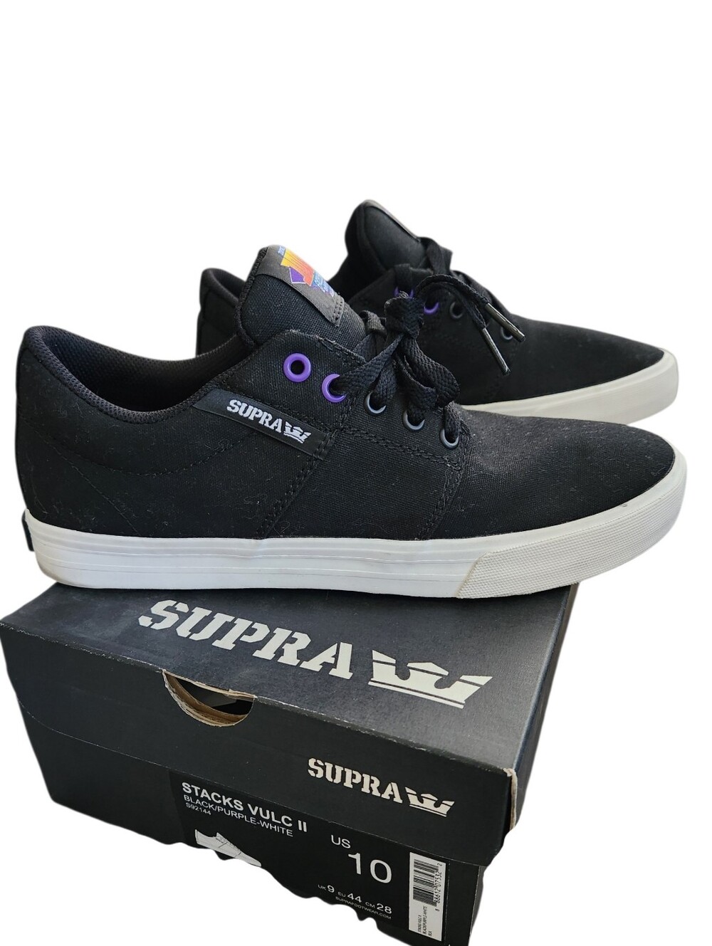 Supra Black Low-Top Loafers with White Sole and Purple Eyelets